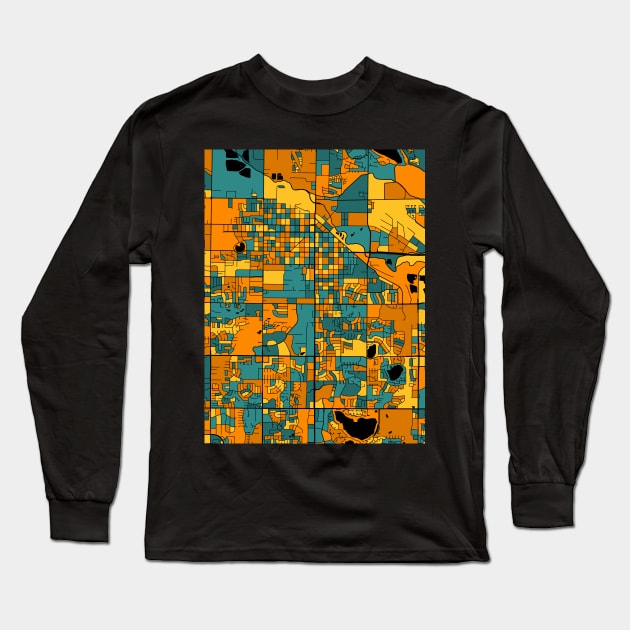 Fort Collins Map Pattern in Orange & Teal Long Sleeve T-Shirt by PatternMaps